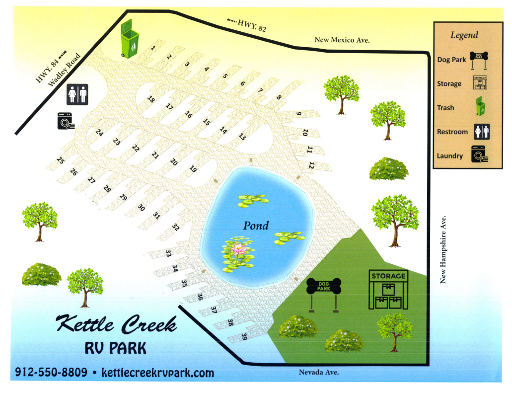 Kettle Creek RV Park Map - Site Layout in Waycross GA